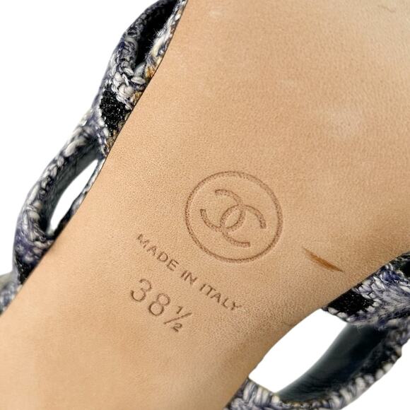 CHANEL Tweed Strappy Chain Interlocking CC Heeled Sandals - Picture 9 of 14